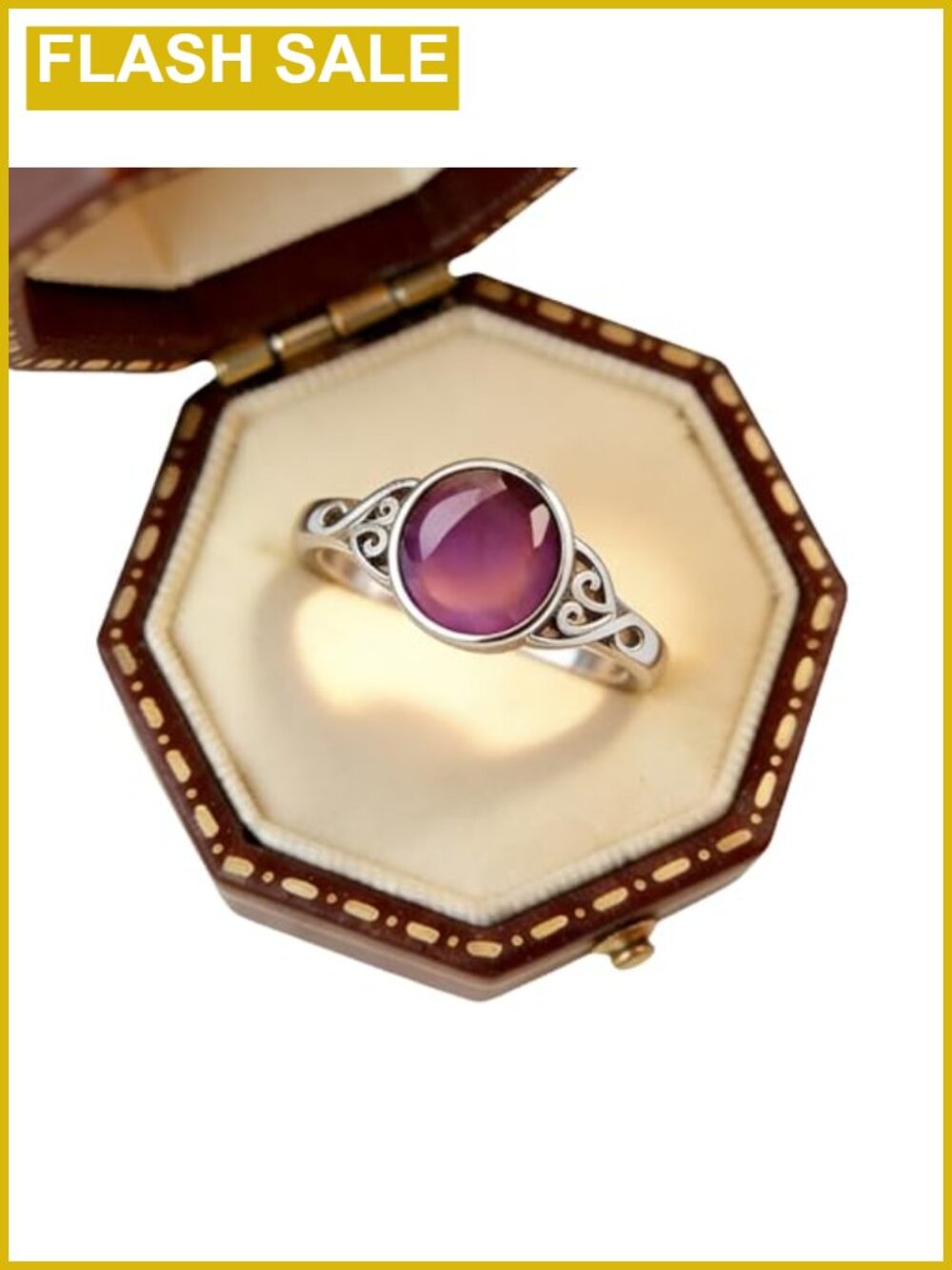 925 Sterling Silver Mood Ring Round Cubic Zirconia Engagement Wedding Band